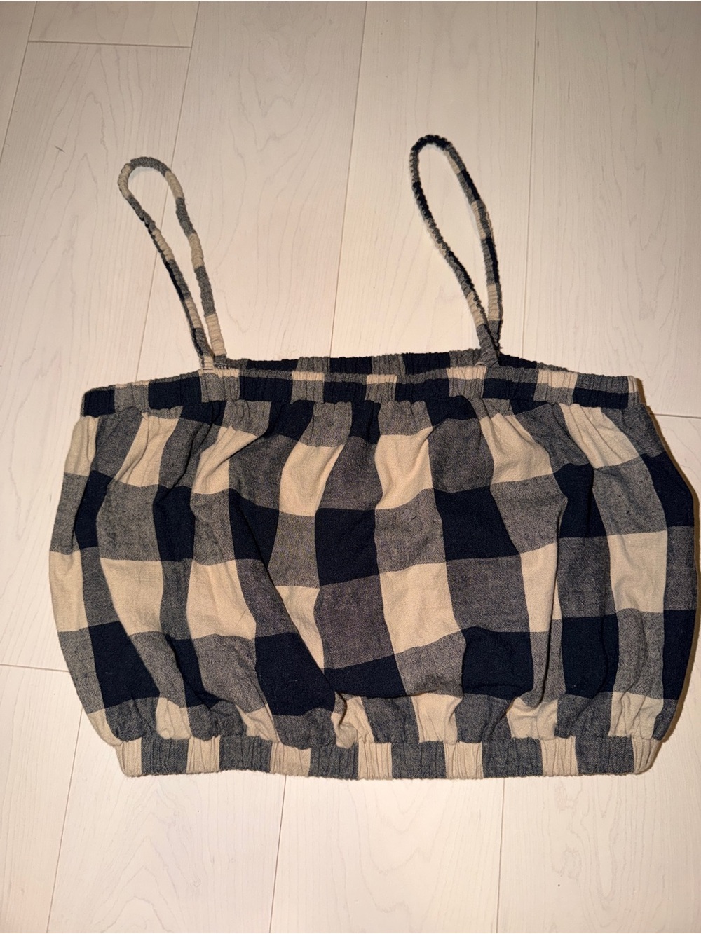 Grade & Gather Gingham Check Cropped Tank Top in Black & Cream